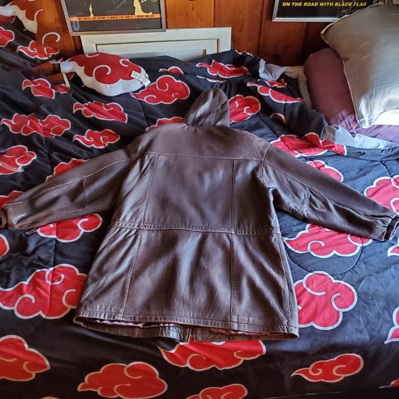 Jacqueline Ferrar Women's Brown Leather Coat with Hood & Tie Waist, Size XL Good - Picture 2 of 14